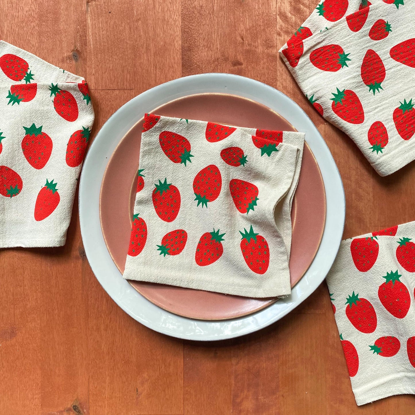 Strawberry Print Cloth Napkins — Set of 4