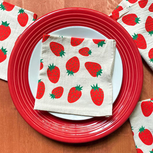 Strawberry Print Cloth Napkins — Set of 4